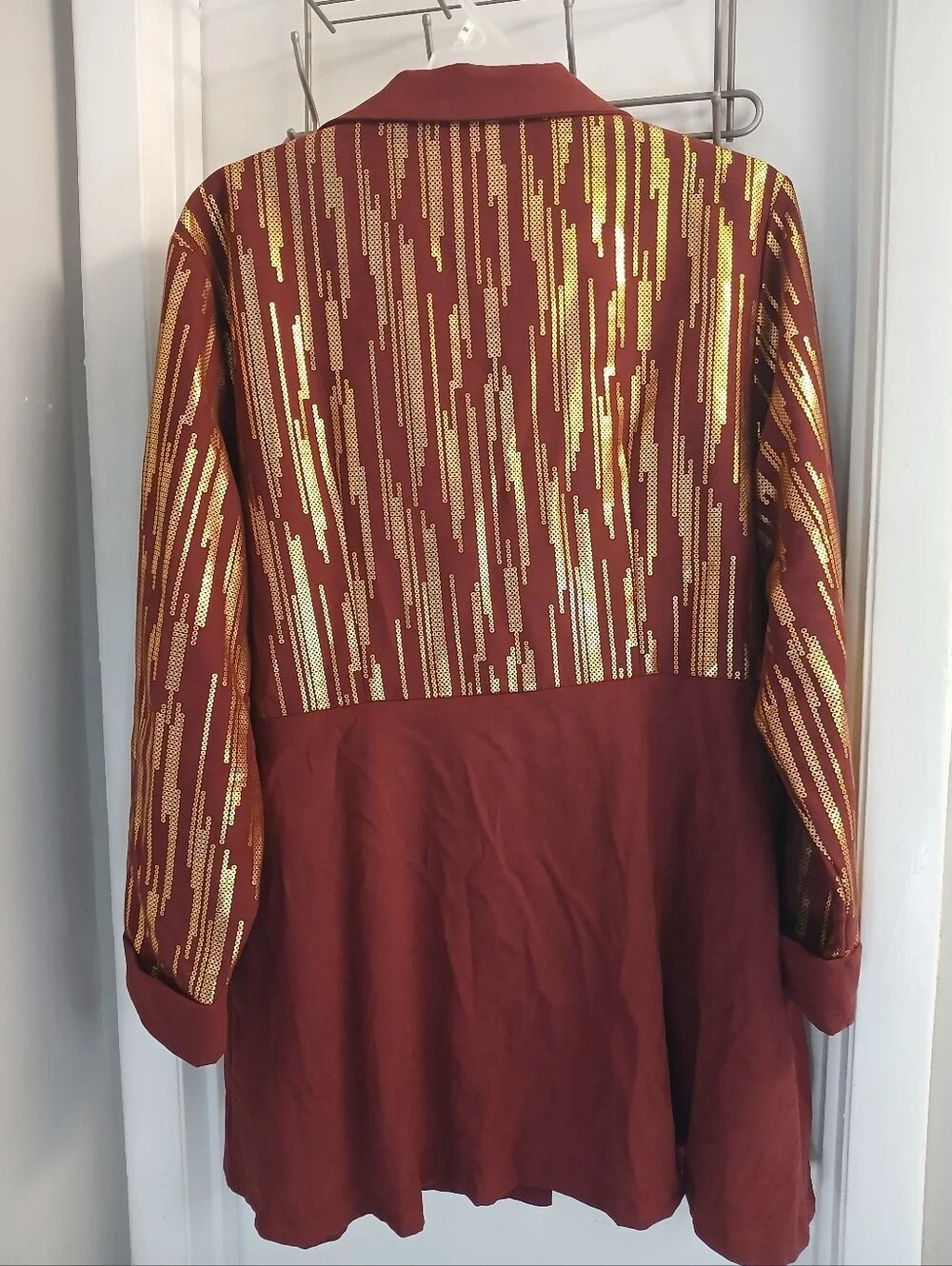 Burgundy & Gold Metallic Suede Feel Double Breasted Blazer Jacket 4X NWOT